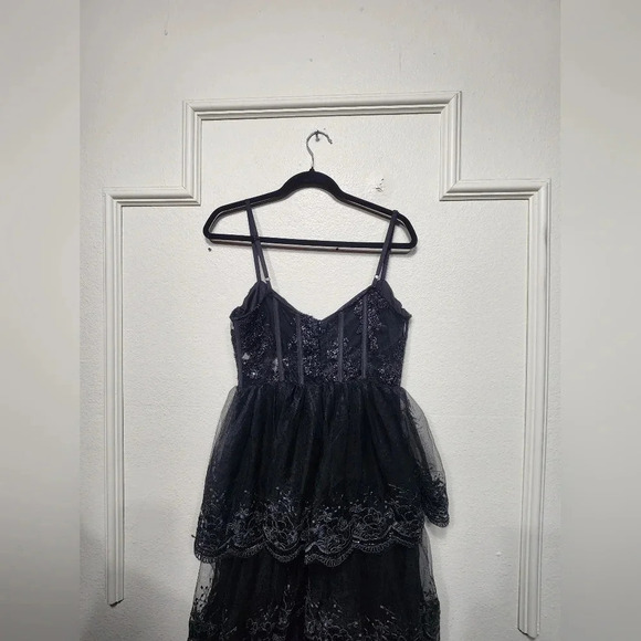 Lulus Alluring Sensation Black Tulle Embroidered Tiered Maxi Dress Party Prom - Picture 11 of 13